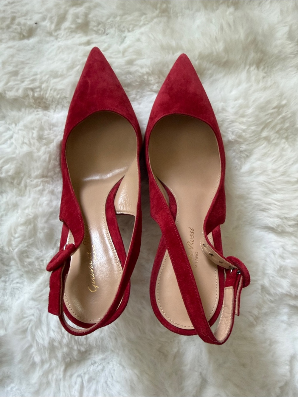 Gianvito Rossi Red Suede Pointed-Toe Slingback Heels - Picture 6 of 6